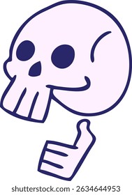 hand drawn quirky cartoon skull in bright neon colors