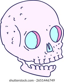 hand drawn quirky cartoon skull in bright neon color