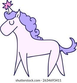 hand drawn quirky cartoon unicorn in bright neon colors