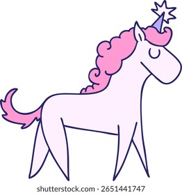 hand drawn quirky cartoon unicorn in bright neon color