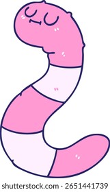 hand drawn quirky cartoon worm in bright neon color