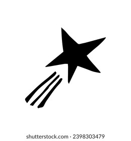 Hand drawn quirky doodle. Flying star element clipart. Creative naive childish sketch drawing scribble 