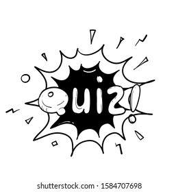 hand drawn Quiz in comic pop art style. Quiz brainy game word. Vector illustration design isolated background