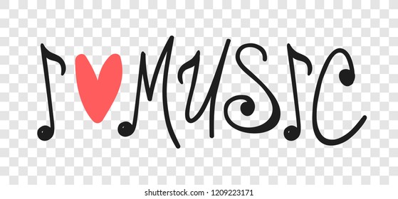 Hand drawn quote about music. Doodle illustration. Creative ink art work. Actual vector text drawing