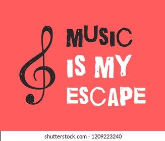 Hand drawn quote about music. Doodle illustration. Creative ink art work. Actual vector text drawing