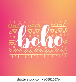 hand drawn quote about wild spirit, gypsy. phrases for card or poster. Vector inspirational quote. white and golden ink on hipster gradient background. Boho saying for your design.