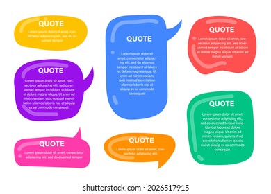 Hand drawn quote box frame, chat bubble collection full color. Vector illustration.