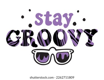 Cita dibujada a mano decorada con un patrón psicodélico abstracto y gafas de sol. Ilustración de letras vectoriales aisladas