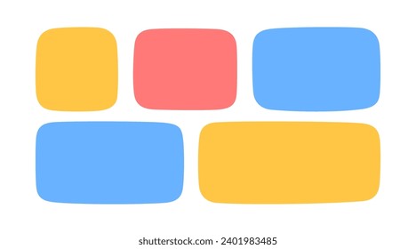 Hand drawn quote frames. Empty rectangle speech bubbles blobs. Doodle organic shape set for social media stories. Quote minimalist frame. Color blank template. Vector illustration on white background.