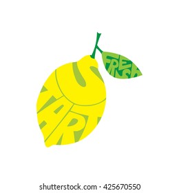 Hand drawn quote "Fresh start" in a shape of a lemon. Vector illustration is perfect for a poster, card or a t-shirt design.