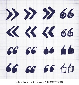 Hand Drawn Quote Marks Or Sketched Comma Symbols On Notebook Sheet. Handwritten Vector Illustration Of Quotation Mark