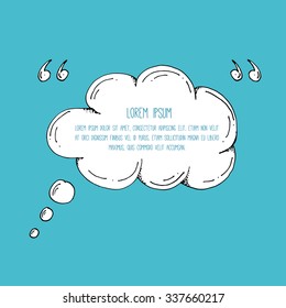 Hand Drawn Quote Template - White Doodle Cloud On Blue Background with Cop yspace for your text or quote - Hand Drawn Vector Comic Illustration