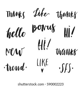 Hand drawn quotes and catchwords for your design. Unique brush pen lettering. Can be used for print (bags, posters, cards, stationery) and like overlays in social media.