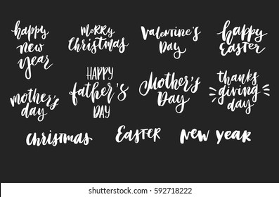 Hand drawn quotes and catchwords for your design. Holidays. Unique brush pen lettering. Can be used for print (bags, posters, cards, stationery) and like overlays in social media.