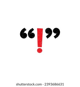 hand drawn quotes and exclamation symbol. scribble quotation mark and red exclamation symbol