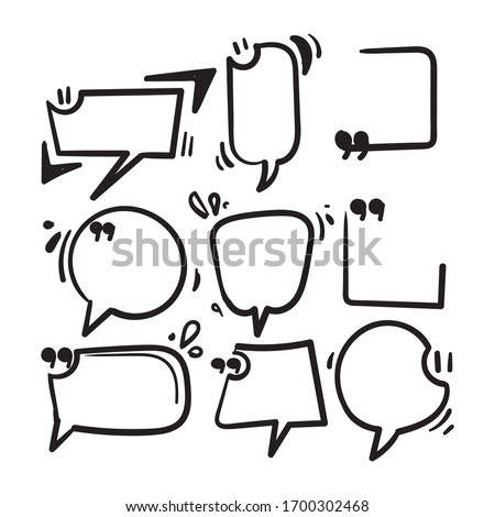 hand drawn Quotes frames. Quote remark, mention quotations frame text template. Talk remark quotation frames, citation memo or dialog box bubble. Isolated vector symbols set doodle