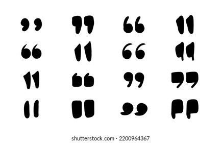 Hand drawn quotes icons collection. Silhouette quotes for text and citation phrases in doodle style. Set of black symbol for speaking and writing. Sign sketch and comment or remark vector illustration