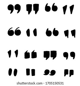 Hand Drawn Quotes Icons. Quote Marks Comma, Speech Excerpt Remark Icon And Citation Commas Or Speech Quotation Mark.