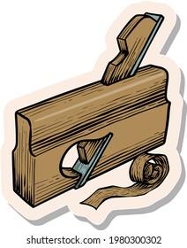 Hand drawn rabbet plane icon woodworking tool in sticker style vector illustration