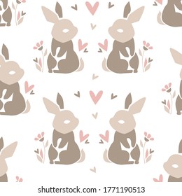 Hand Drawn Rabbit. Beautiful Decorative Bunny, Element for design. Contemporary abstract design print textile. Vector.