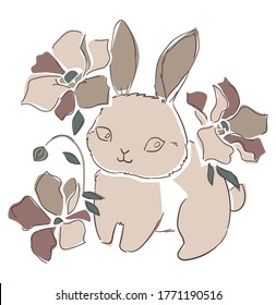 Conejo Derramado A Mano. Hermosa conejita decorativa, elemento de diseño. Diseño de afiches abstractos contemporáneos. Vector.