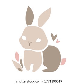 Conejo Derramado A Mano. Hermosa conejita decorativa, elemento de diseño. Diseño de afiches abstractos contemporáneos. Vector.