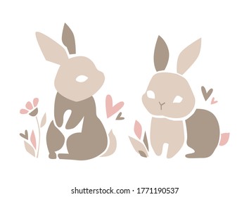 Conejo Derramado A Mano. Hermosa conejita decorativa, elemento de diseño. Diseño de afiches abstractos contemporáneos. Vector.