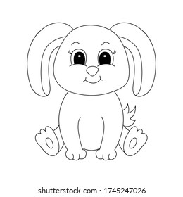 Hand drawn rabbit, of black contour isolated on white background. Design element for coloring book. Vector. 