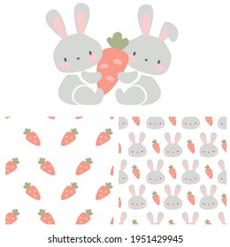 Hand Drawn Rabbit with a carrot  Cute Bunny illustration. Print for children