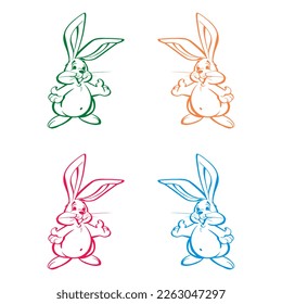 Hand Drawn Rabbit Cartoon Character Vector Illustration
