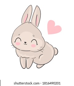 Conejo Derramado A Mano. Conejo lindo, conejo linda ilustración. Imprimir para camisetas para niños. Ilustración del vector