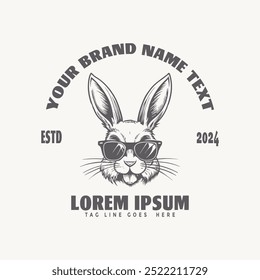 hand drawn rabbit head logo with glasses