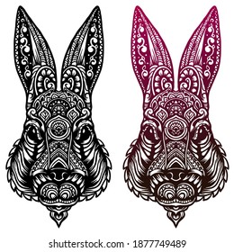 Hand drawn of rabbit head zentangle arts . vector illustration