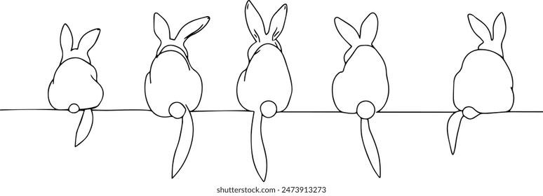 Hand drawn Rabbit line art illustration on transparent white background minimalist drawing