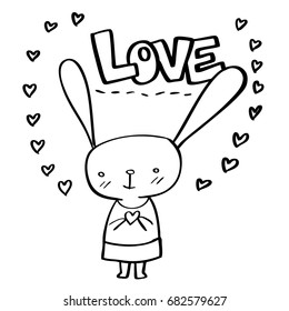 Hand drawn Rabbit told love,cartoon. vector. coloring books, t-shirts.illustration , artwork.