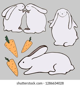 Hand drawn rabbits set