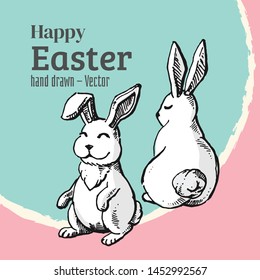 Hand drawn rabits - mid autumn full moon festival, happy ester background vector - Vector