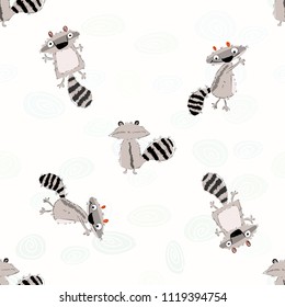 hand drawn raccon doodle seamless pattern illustration
