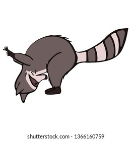 Hand drawn raccoon do yoga. Asana set. Cute wildlife animal character do fitness. Isolated vector design.