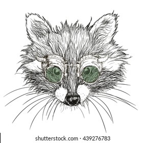 hand drawn raccoon steampunk