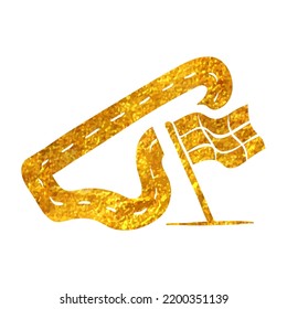 Hand drawn Race circuit icon in gold foil texture vector illustration