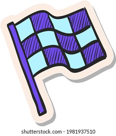 Hand drawn Race flag icon in sticker style vector illustration