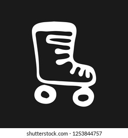 Hand drawn racing skates doodle. Sketch children's toy icon. Decoration element. Isolated on black background. Vector illustration.