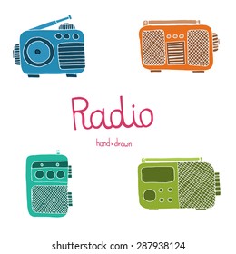 Hand drawn radio set on the white background. Vector image.
