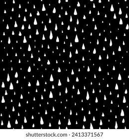 Las lluvias dibujadas a mano caen en un patrón sin fisuras. Textura blanca negra. El fondo de los trazos aleatorios de pincel. Elemento de diseño gráfico geométrico para la reserva de recortes, papel pintado web, invitación o tarjeta. Ilustración del vector