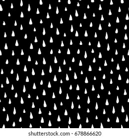 Hand drawn rain drops seamless pattern. Black white texture. Random brush strokes background. Geometric graphic design element for scrapbooking, web wallpaper, invitation or card. Vector illustration
