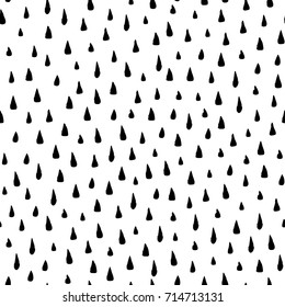 Hand drawn rain drops seamless pattern. Black white texture. Random brush strokes background. Geometric graphic design element for scrapbooking, web wallpaper, invitation or card. Vector illustration