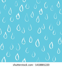 Hand drawn rain drops stroke seamless pattern on blue background-vector