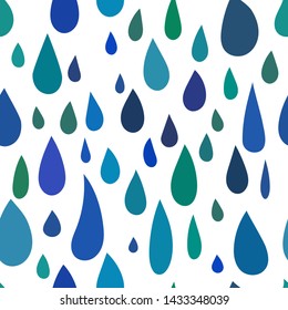 Hand drawn rain, rain seamless pattern, blue water drops sketch. Cartoon vector illustration