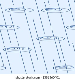 Hand drawn rain, seamless vector repeat pattern. Monochromatic pattern tile in two shades of blue. 